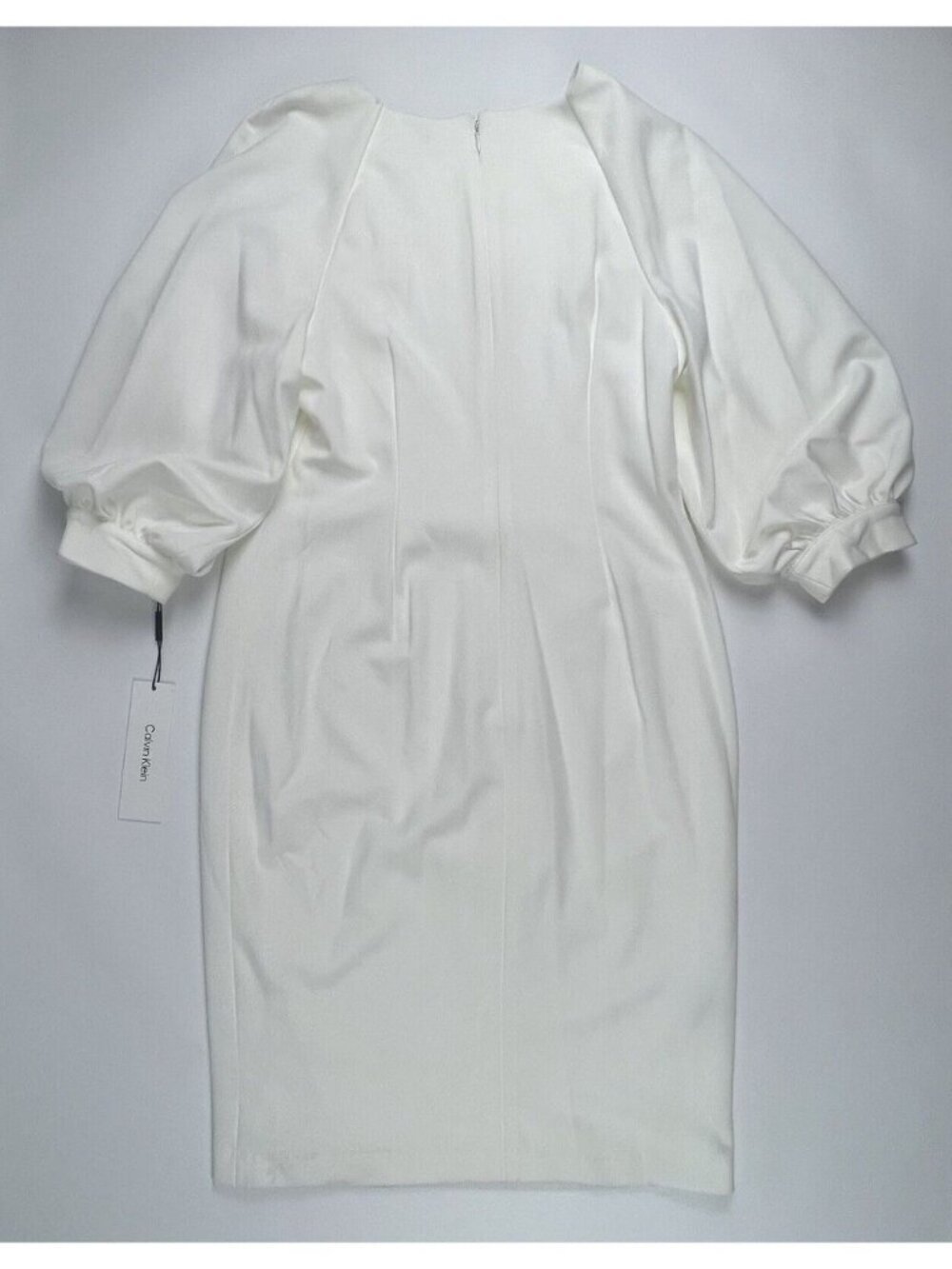 NEW Calvin Klein Women's 8 Puff Sleeve Scuba Sheath In Cream NWT $134 - Picture 2 of 2